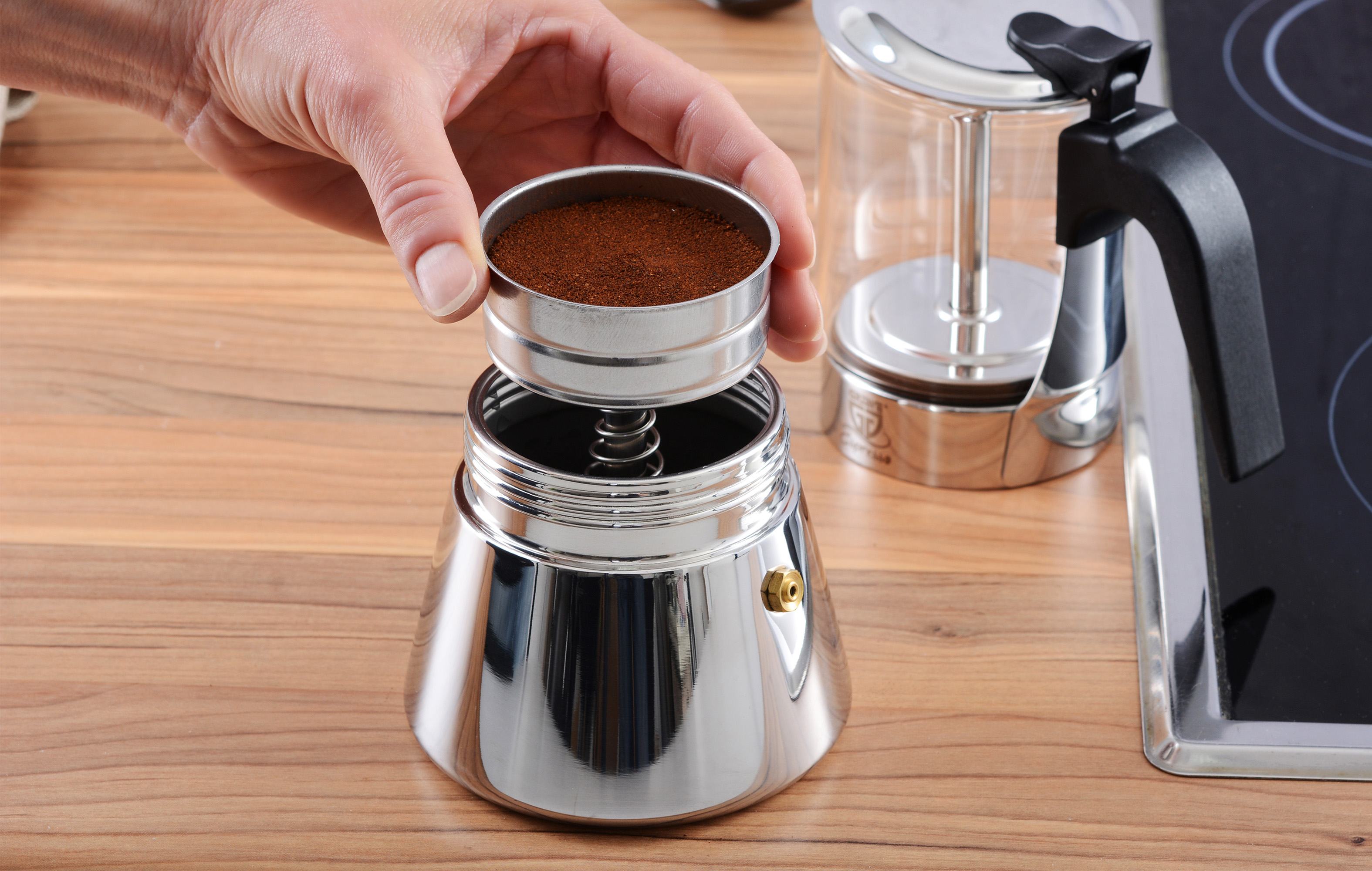 Espressokocher mit Glaskanne, 9 Tassen, Induktionsherd geeignet