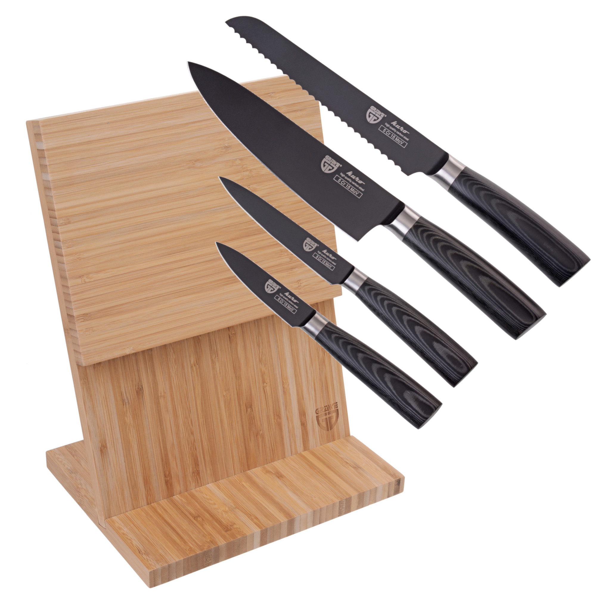 Messerhalter Bambus + 4-teiliges Kuro-Messerset