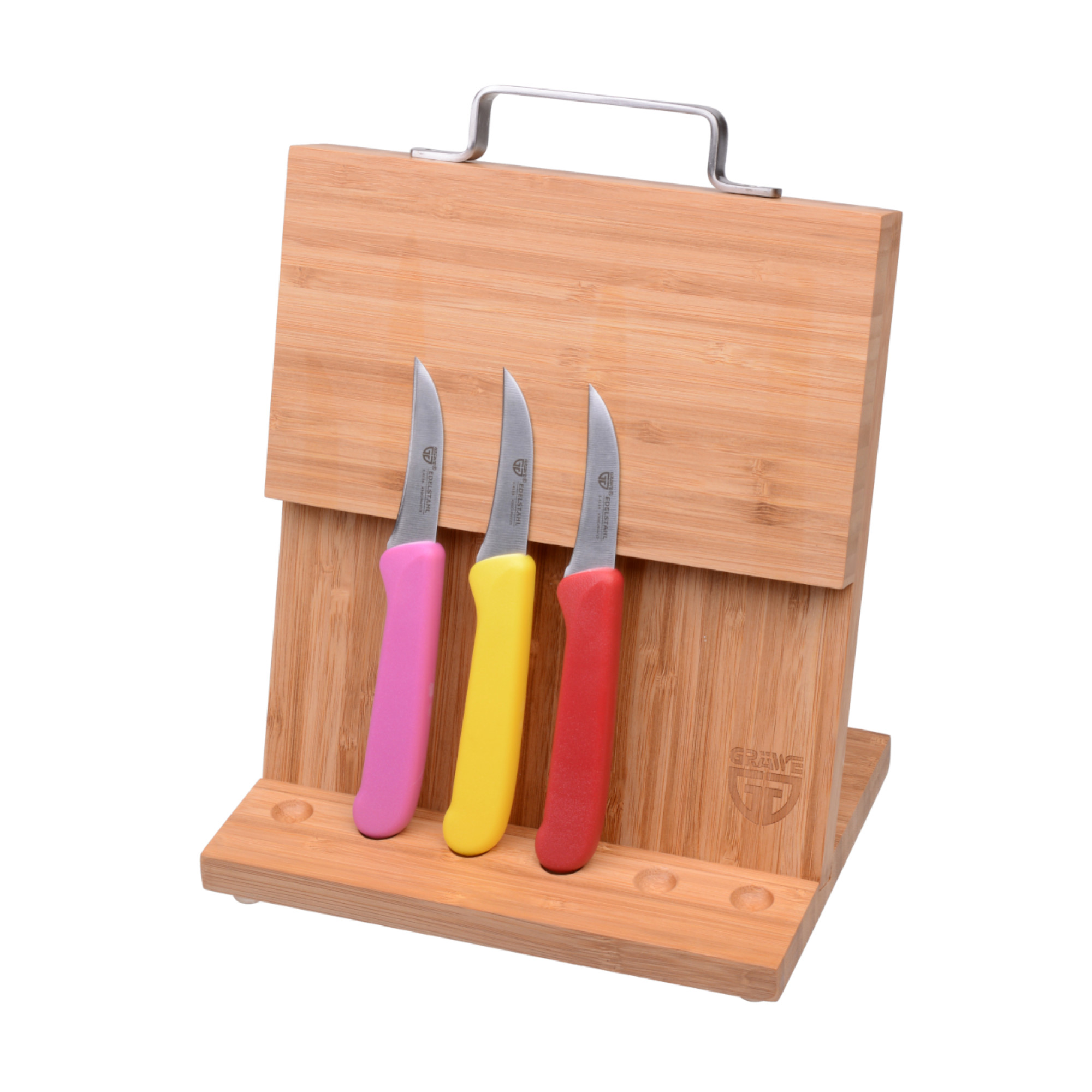 Magnet-Messerhalter Bambus klein mit Küchenmessern bunt2