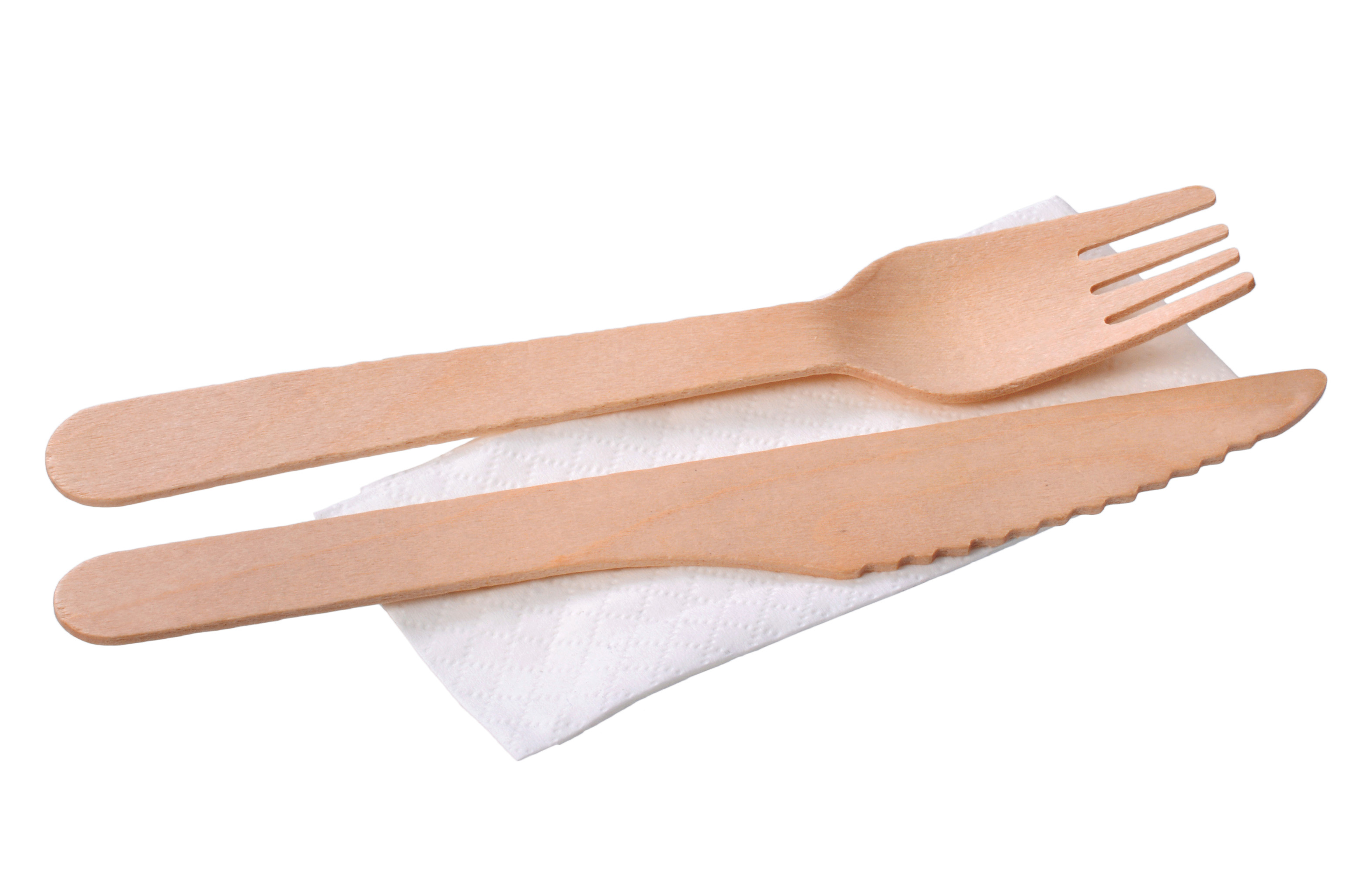 Holzmesser und Gabel mit Serviette, 100-tlg., nachhaltiges Besteckset