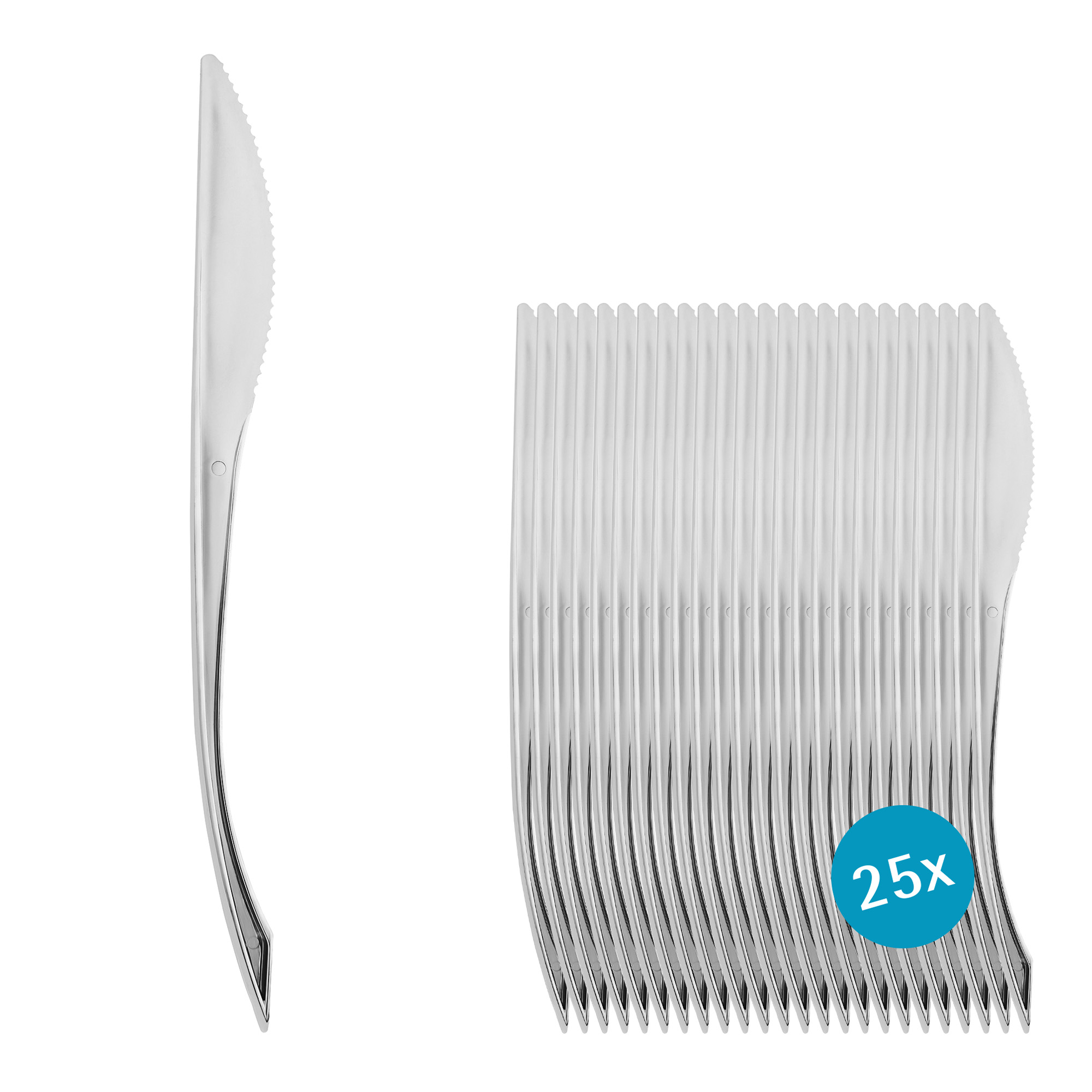 Tafelmesser aus Kunststoff Edelstahl-Look 25 Stück