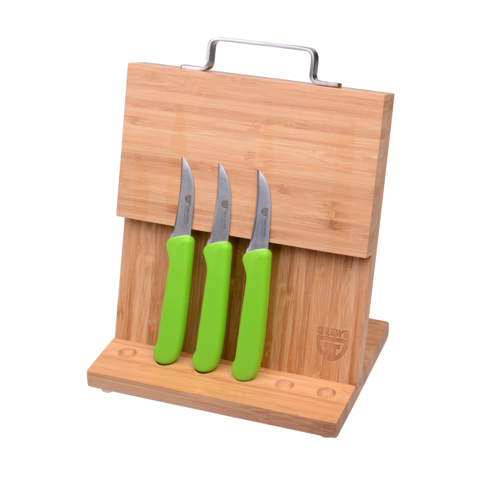 Magnet-Messerhalter Bambus klein mit Küchenmessern grün