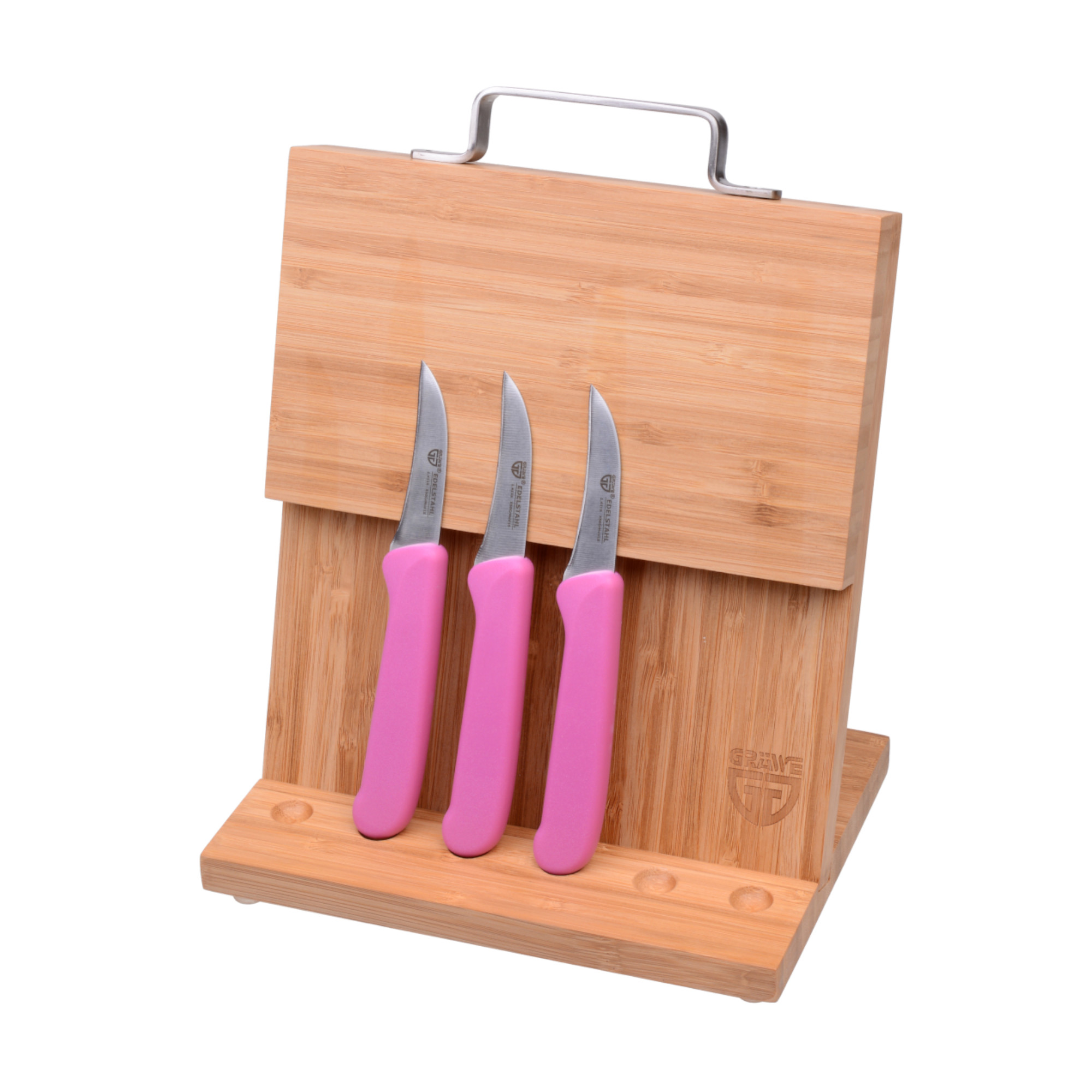 Magnet-Messerhalter Bambus klein mit Küchenmessern pink