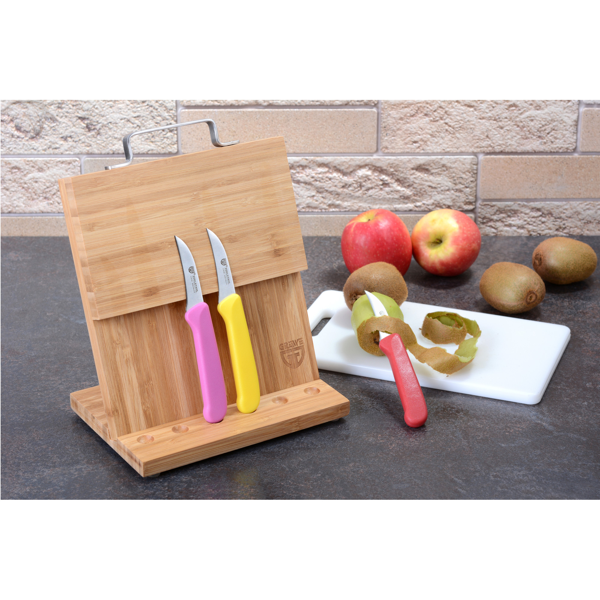 Magnet-Messerhalter Bambus klein mit Küchenmessern bunt2