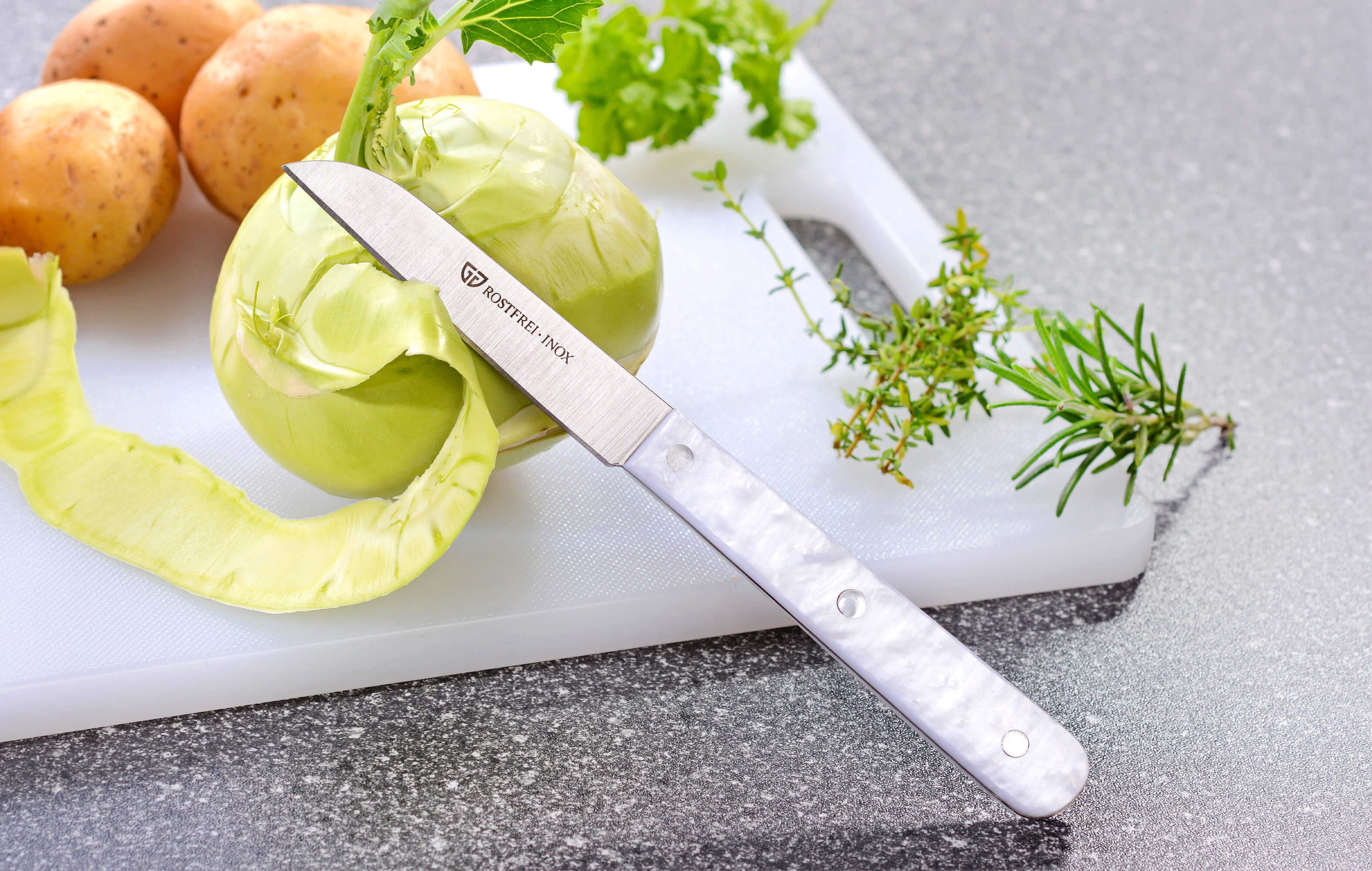 Küchenmesser mit 7,5 cm Klinge, 2 Stück, in schöner Perlmuttoptik